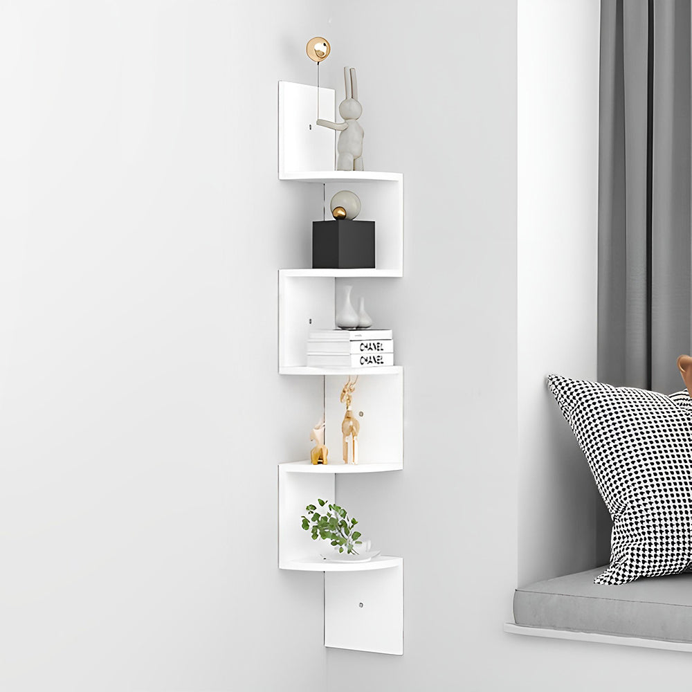 Wooden Zigzag Floating Corner Shelves 5-Tier White