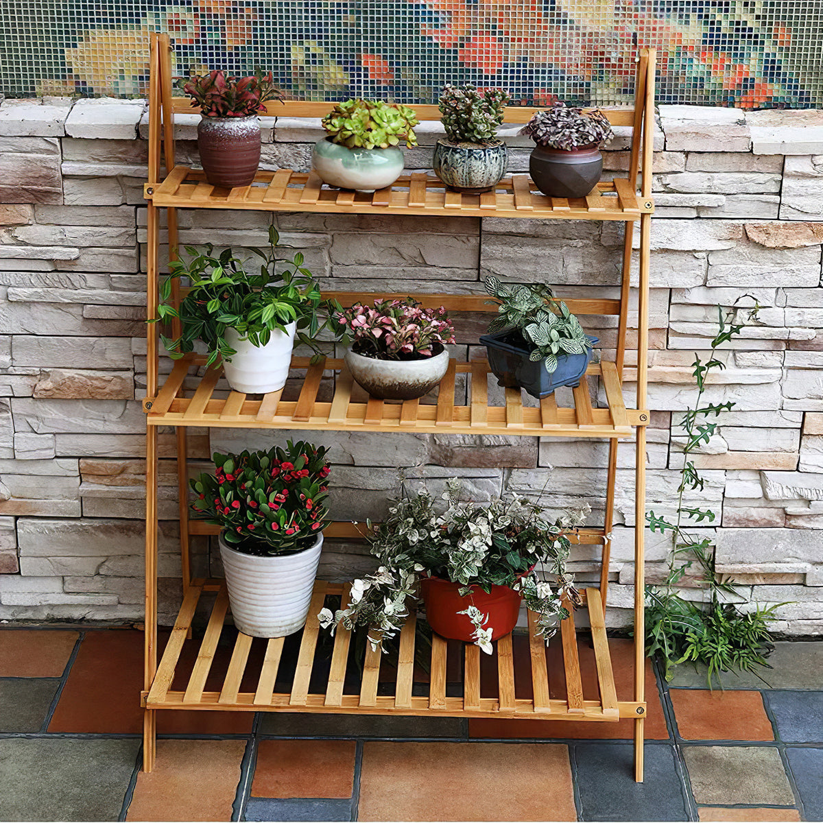 3-Tier Foldable Wooden Ladder Plant Stand