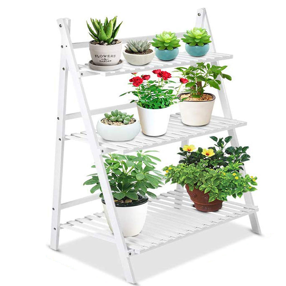 3-Tier Foldable Wooden Ladder Plant Stand