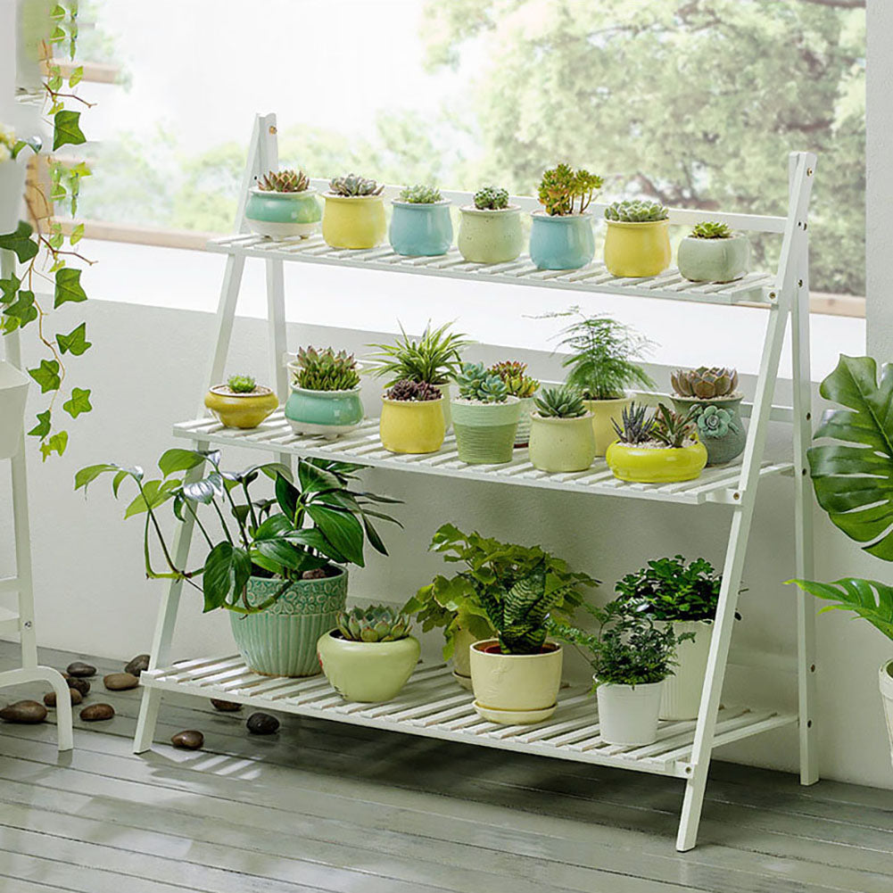 3-Tier Foldable Wooden Ladder Plant Stand