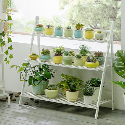 3-Tier Foldable Wooden Ladder Plant Stand
