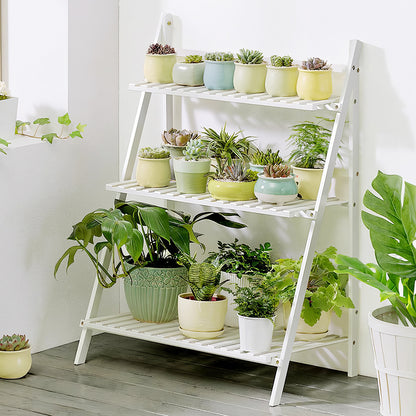 3-Tier Foldable Wooden Ladder Plant Stand