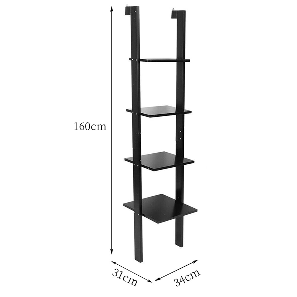 Black 4-Tier Wooden Wall Ladder Shelf