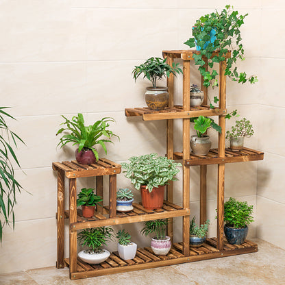 Rustic Large Multi-Tiered Wooden Plant Stand