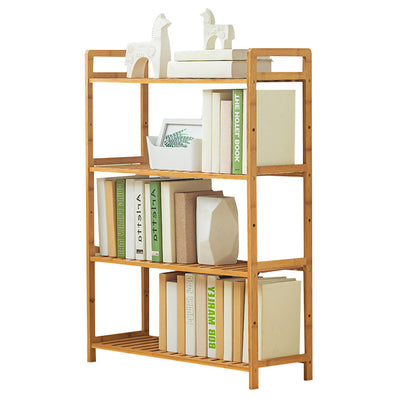Tiered Bamboo Wood Book Storage Shelf