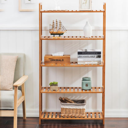 Tiered Bamboo Wood Book Storage Shelf