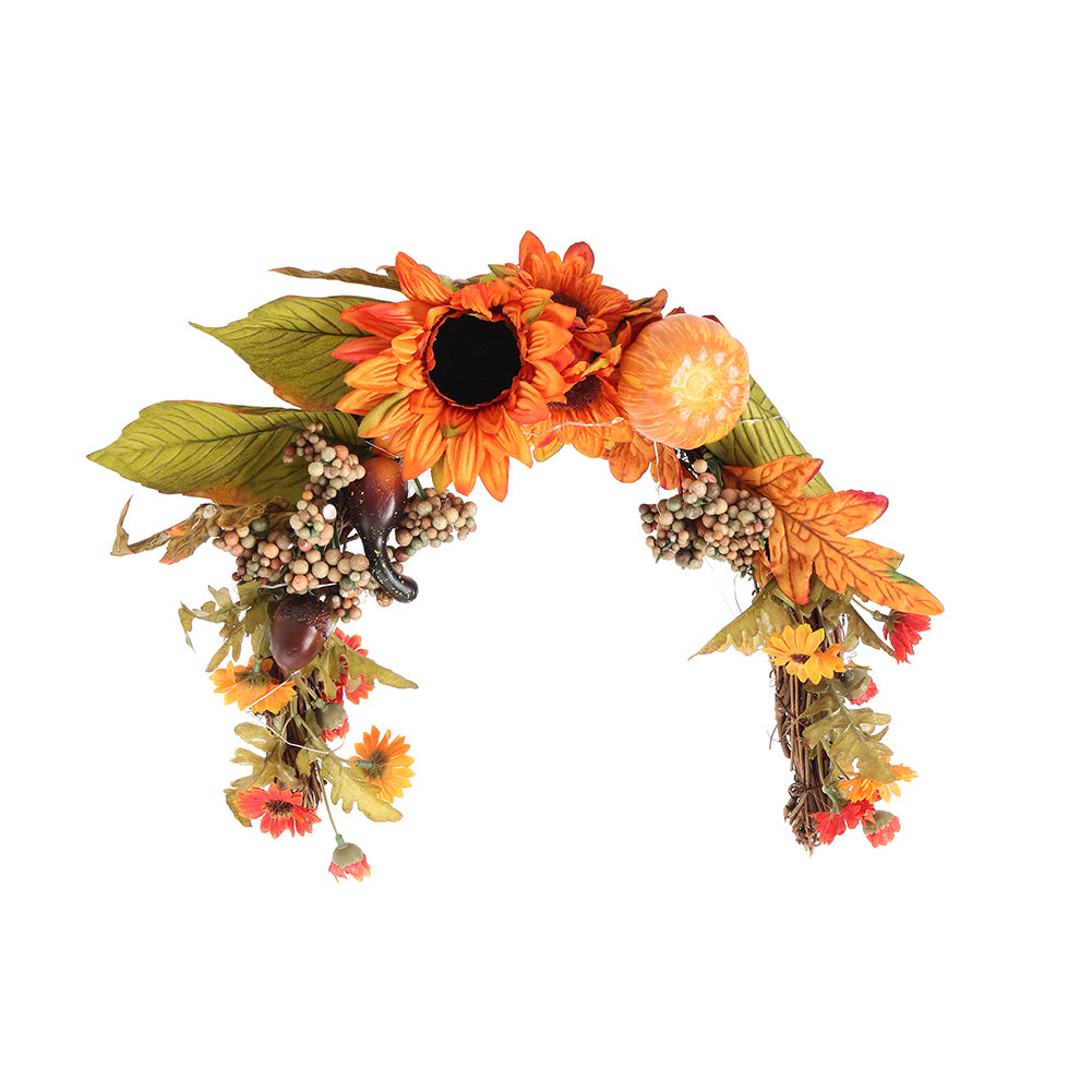 Artificial Halloween Sunflower Swag Wreath with Pumpkins