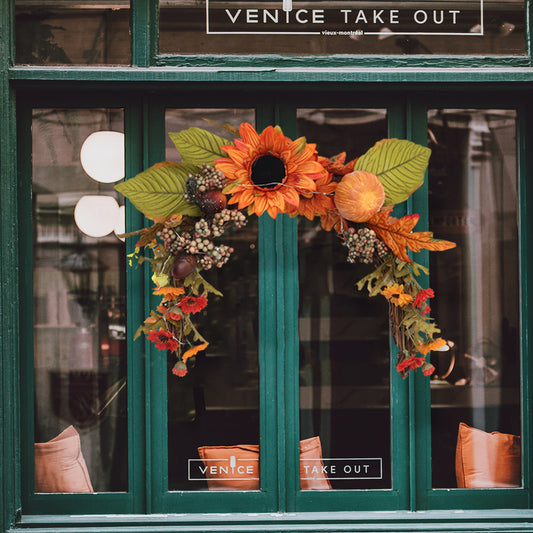 Artificial Halloween Sunflower Swag Wreath with Pumpkins