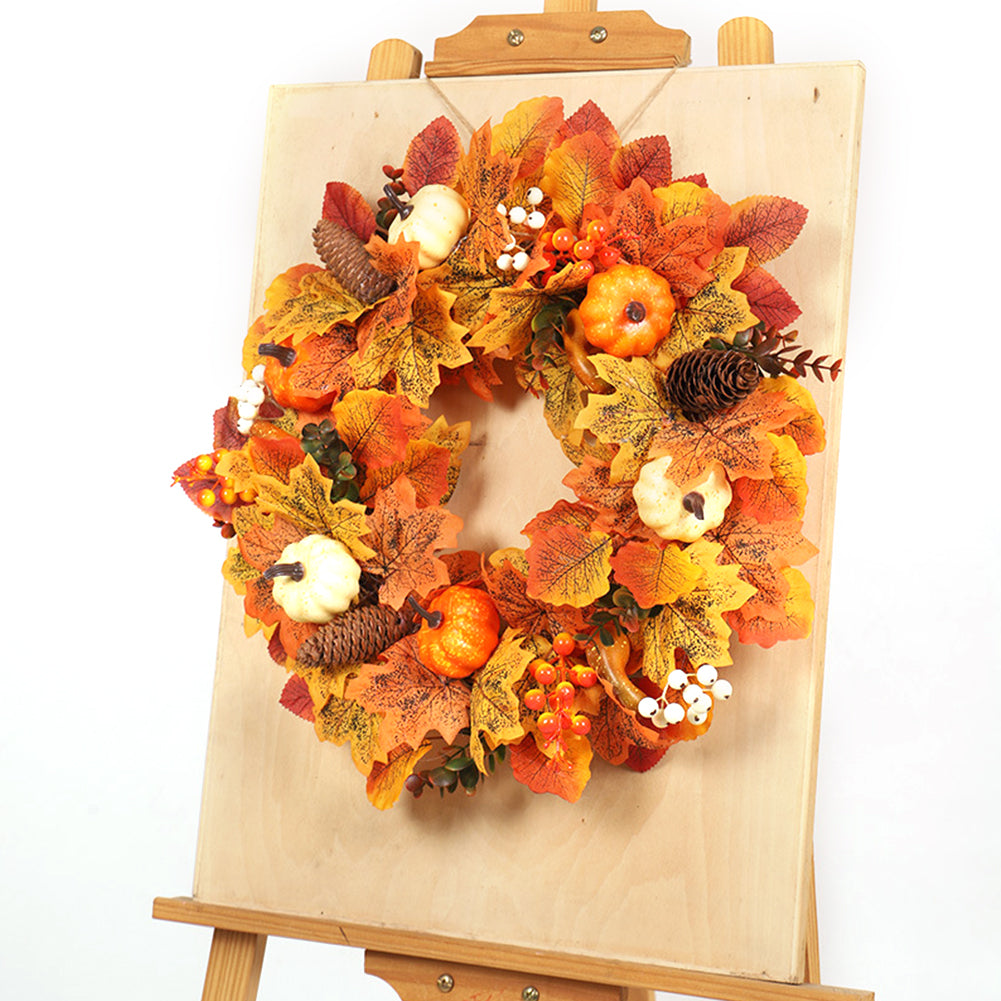 Fall Wreath Front Door Wreath with White Orange Pumpkins