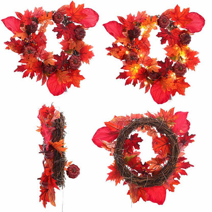 Fall Maple Leaf Pumpkin Wreath Artificial Wreath Front Door Decoration