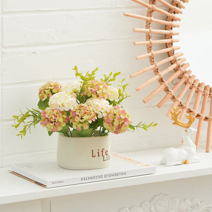 Artificial Hydrangea Flower in Ceramic Planter for Desktop Decoration