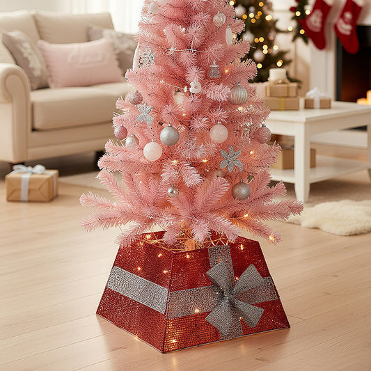 Square Christmas Tree Collar Basket Decor with Bow Tie