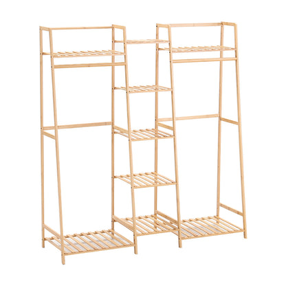 Bamboo Trapezoid Clothing Rack with 5-Tier Storage Shelves
