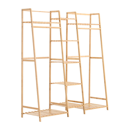 Bamboo Trapezoid Clothing Rack with 5-Tier Storage Shelves