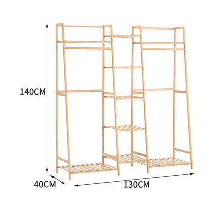 Bamboo Trapezoid Clothing Rack with 5-Tier Storage Shelves