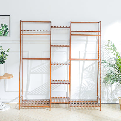 Bamboo Trapezoid Clothing Rack with 5-Tier Storage Shelves