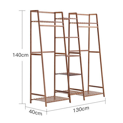 Bamboo Trapezoid Clothing Rack with 5-Tier Storage Shelves