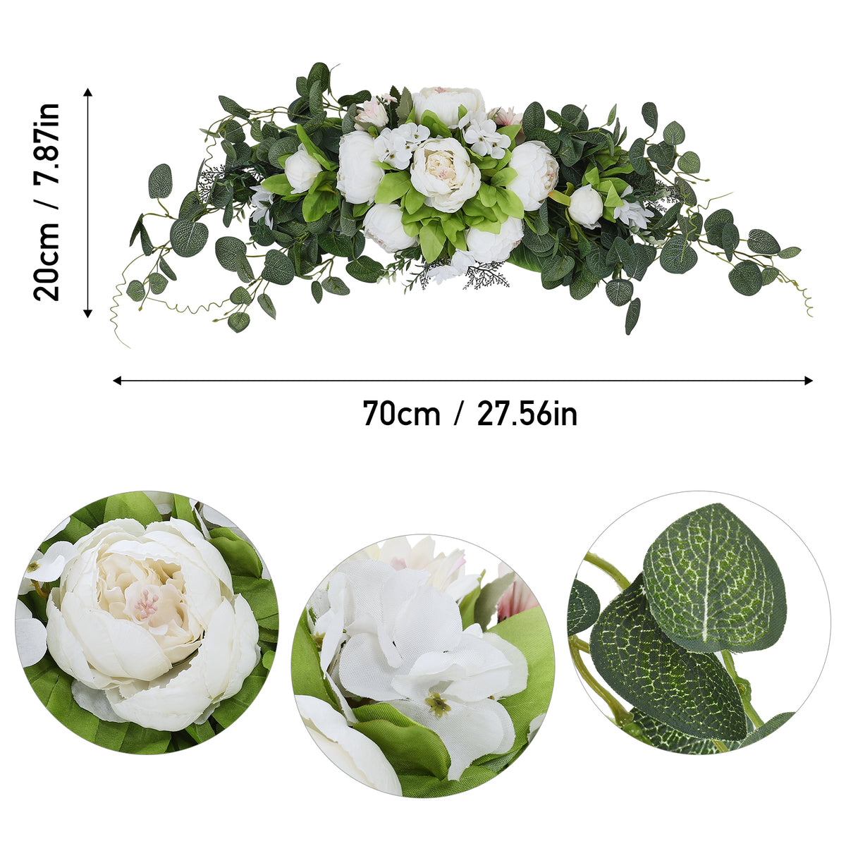 Artificial Floral Swag Peony Flower Wreath for Front Door Wedding Decor