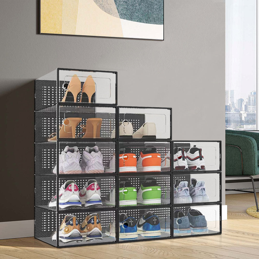 12x Stackable Shoe Storage Box Organiser