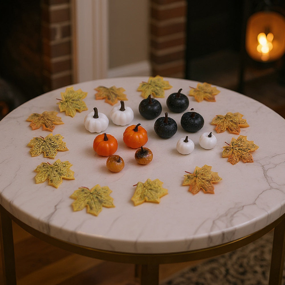 Set of 24 Halloween Maple Leaves Pumpkins Ornament Set