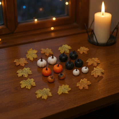 Set of 24 Halloween Maple Leaves Pumpkins Ornament Set