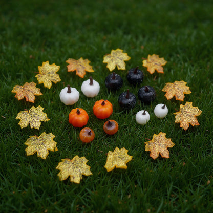 Set of 24 Halloween Maple Leaves Pumpkins Ornament Set