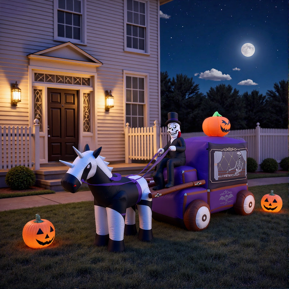 6ft Halloween Grim Reaper Carriage Inflatable with Build-In LED