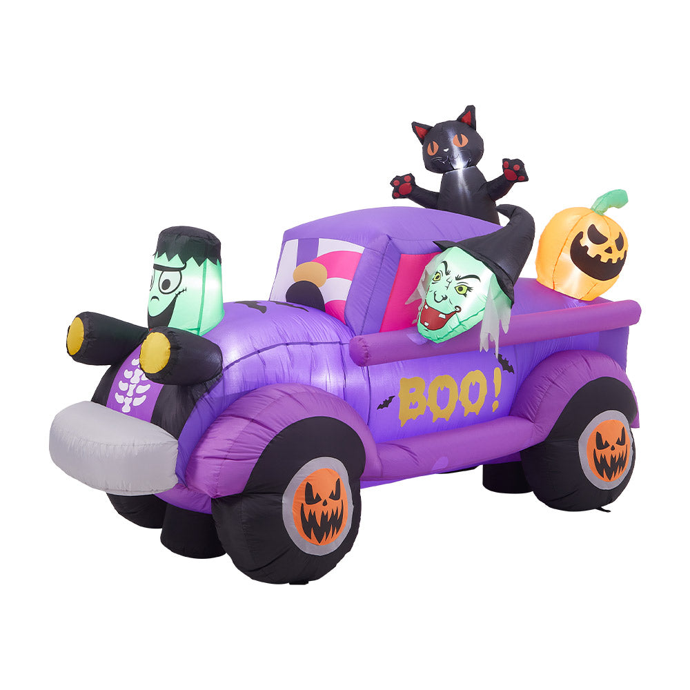 5ft Halloween Witch Driving a Car with Horror Frankenstein Build-In LED