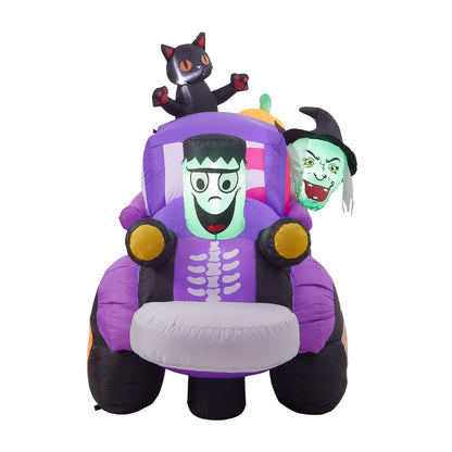 5ft Halloween Witch Driving a Car with Horror Frankenstein Build-In LED