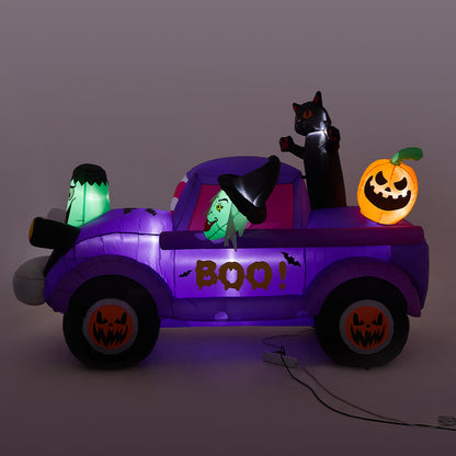 5ft Halloween Witch Driving a Car with Horror Frankenstein Build-In LED
