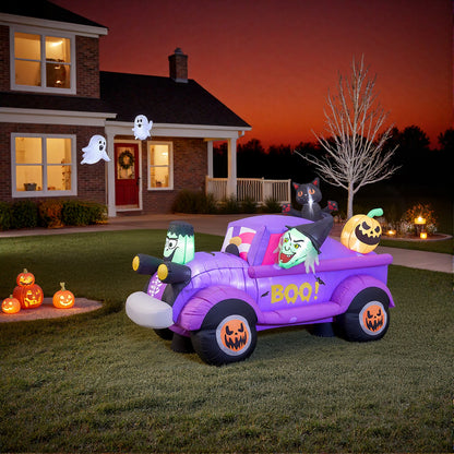 5ft Halloween Witch Driving a Car with Horror Frankenstein Build-In LED