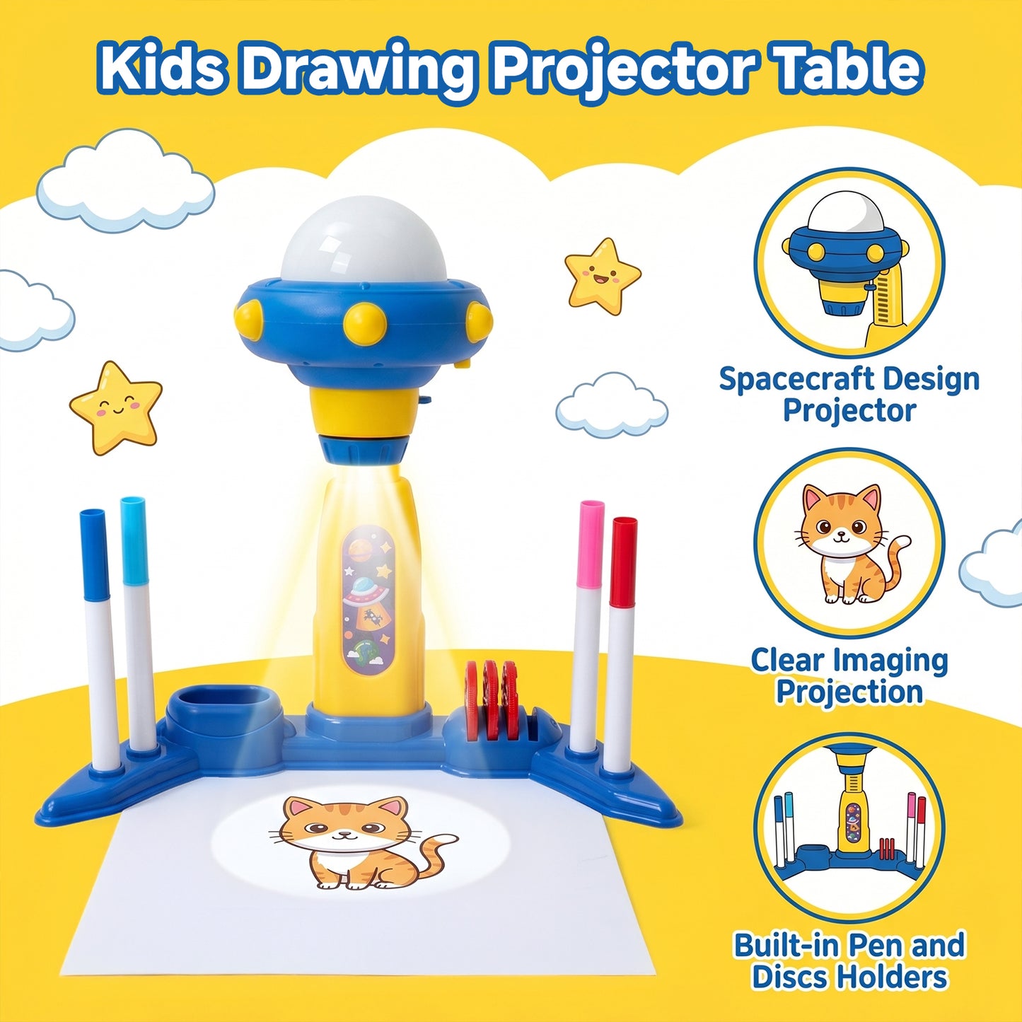 32 Patterns UFO-Themed Desktop Drawing Projector Kit for Kids