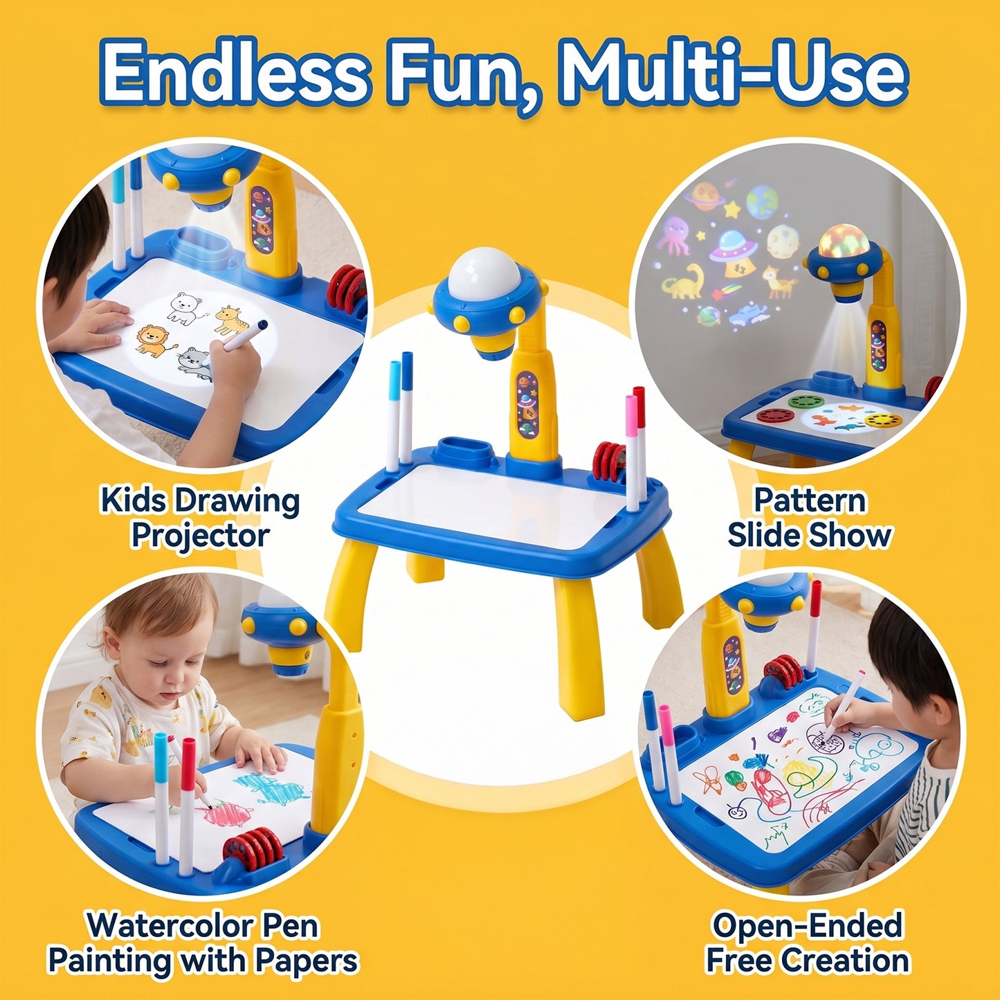 32 Patterns UFO-Themed Drawing Projector Table Set for Kids