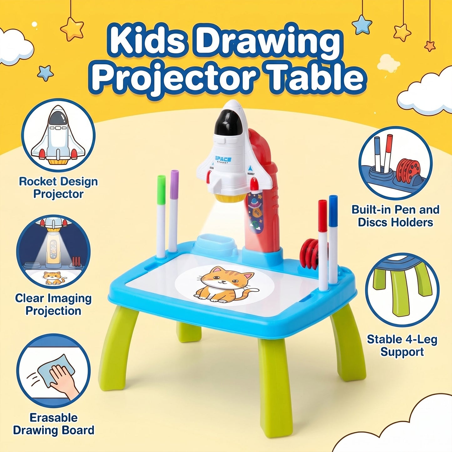 32 Patterns Rocket-Themed Drawing Projector Table Set for Kids