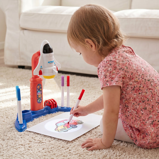 32 Patterns Rocket-Themed Desktop Drawing Projector Kit for Kids