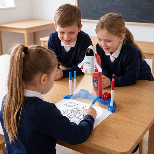 32 Patterns Rocket-Themed Desktop Drawing Projector Kit for Kids
