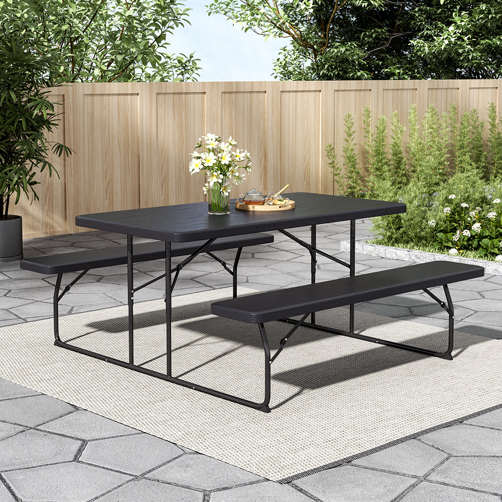 Foldable Outdoor Table and Bench Set with Parasol Hole