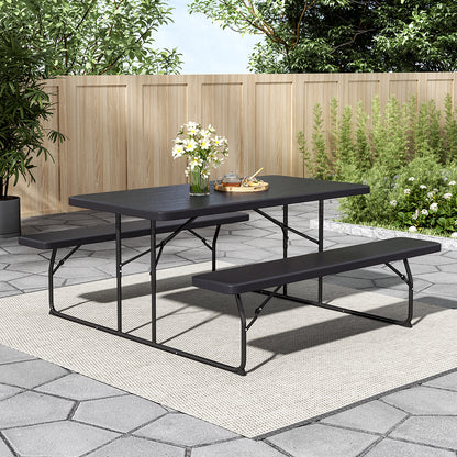 Foldable Outdoor Table and Bench Set with Parasol Hole