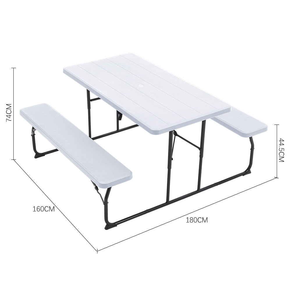 Foldable Outdoor Table and Bench Set with Parasol Hole