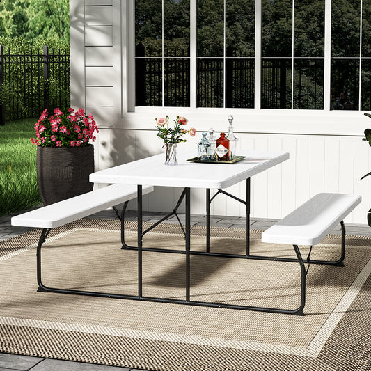Foldable Outdoor Table and Bench Set with Parasol Hole