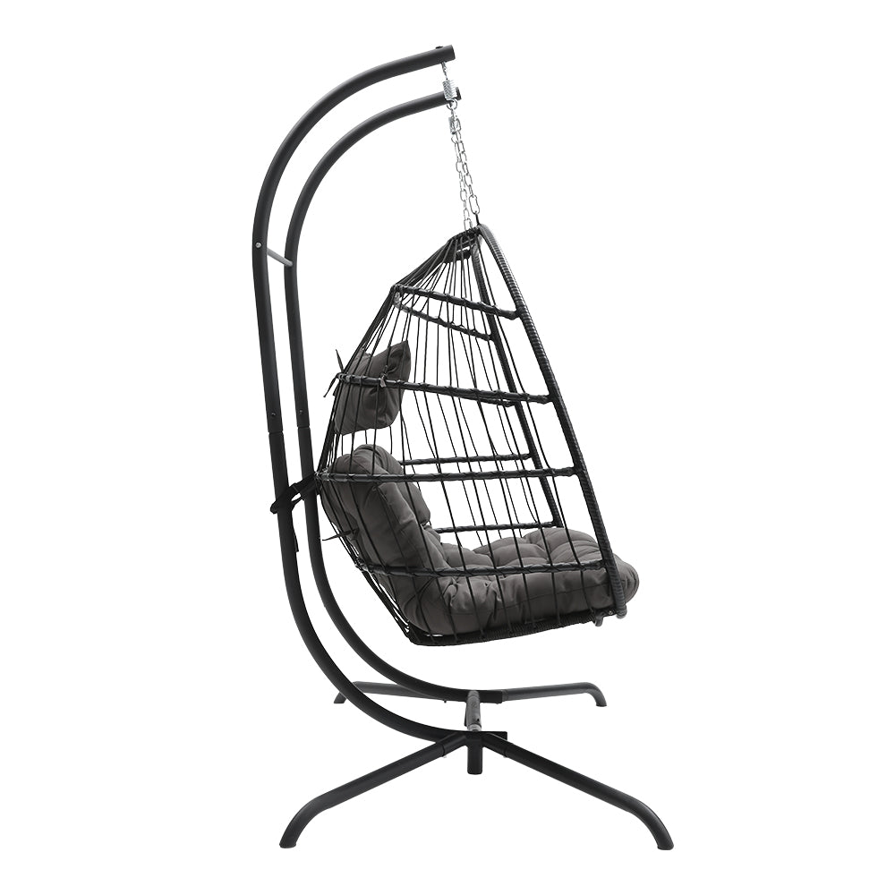 Outdoor Hanging 2-Seater Swing Egg Chair with Four-Leg Stand