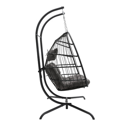 Outdoor Hanging 2-Seater Swing Egg Chair with Four-Leg Stand