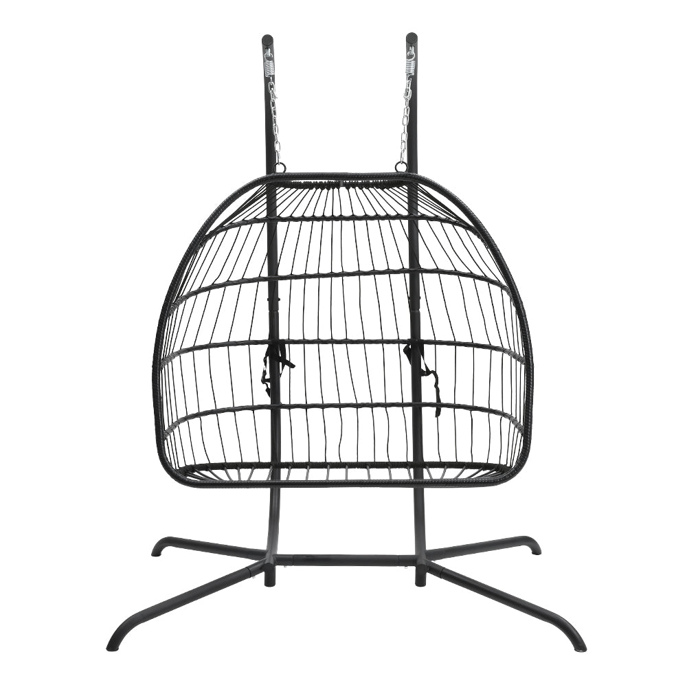Outdoor Hanging 2-Seater Swing Egg Chair with Four-Leg Stand