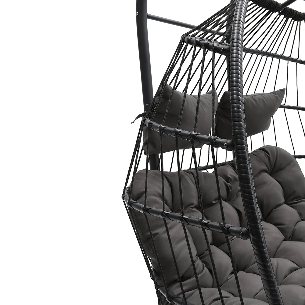 Outdoor Hanging 2-Seater Swing Egg Chair with Four-Leg Stand