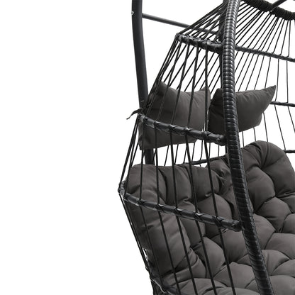 Outdoor Hanging 2-Seater Swing Egg Chair with Four-Leg Stand