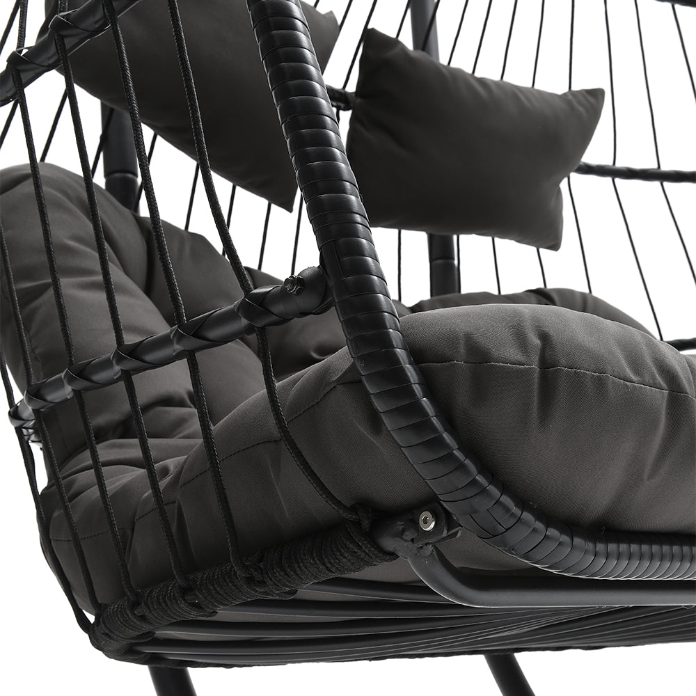 Outdoor Hanging 2-Seater Swing Egg Chair with Four-Leg Stand