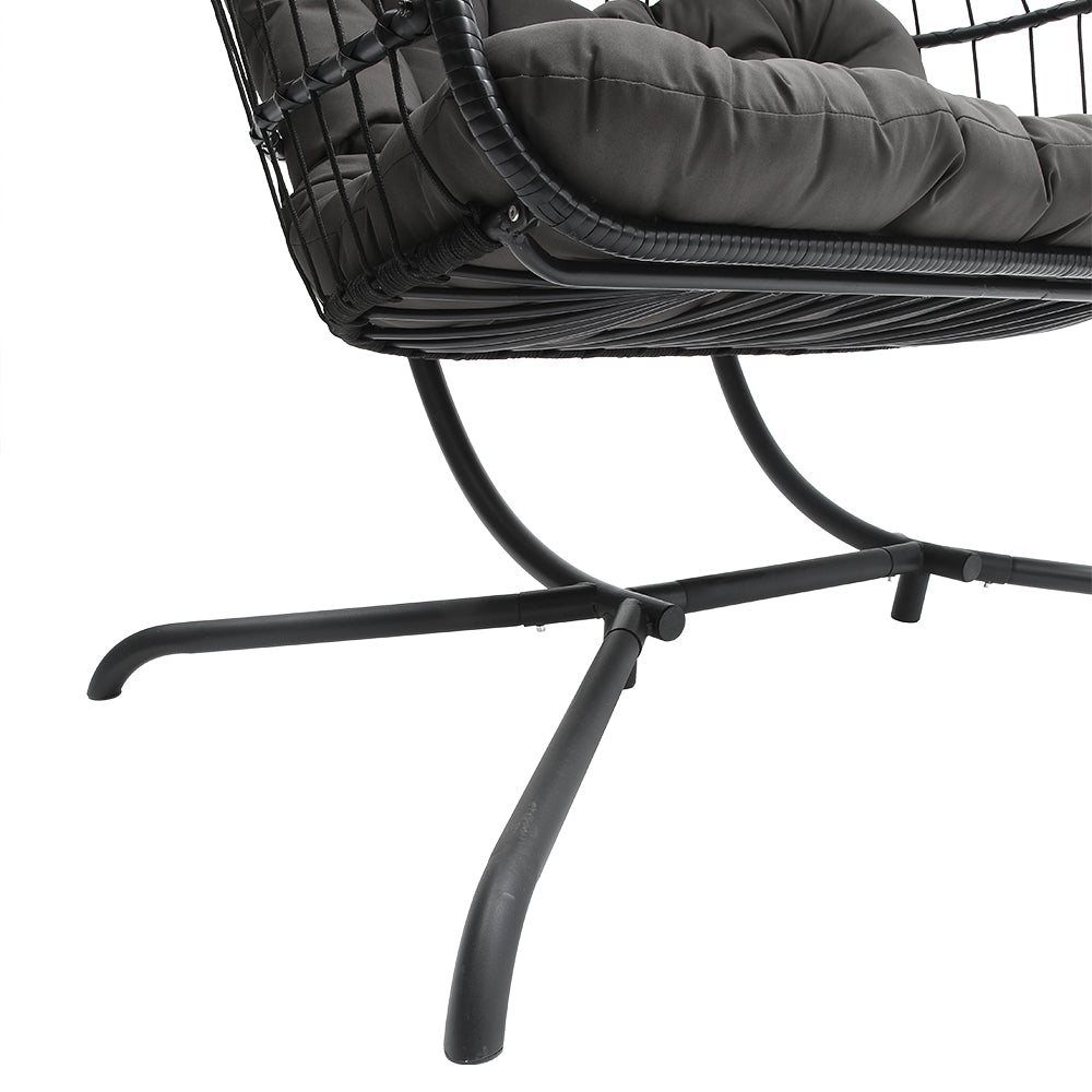 Outdoor Hanging 2-Seater Swing Egg Chair with Four-Leg Stand