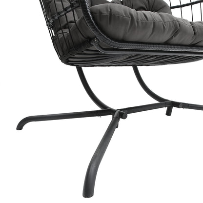 Outdoor Hanging 2-Seater Swing Egg Chair with Four-Leg Stand