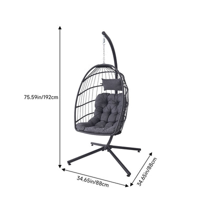 Medium Black Swing Hanging Egg Chair with Cushion and Pillow