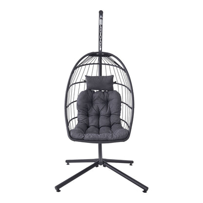 Medium Black Swing Hanging Egg Chair with Cushion and Pillow